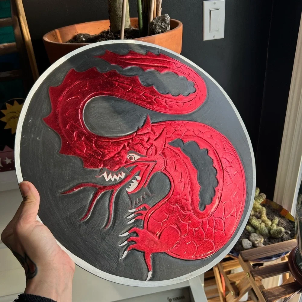 Vintage 15.75" Red and Black Dragon Fantasy Whimsy Wall Art Handcarved - Picture 3 of 16